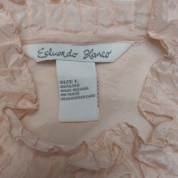 Eduardo Blanco 100% Silk Regency Vibe Ruffled Top, Size Large - Picture 6 of 12